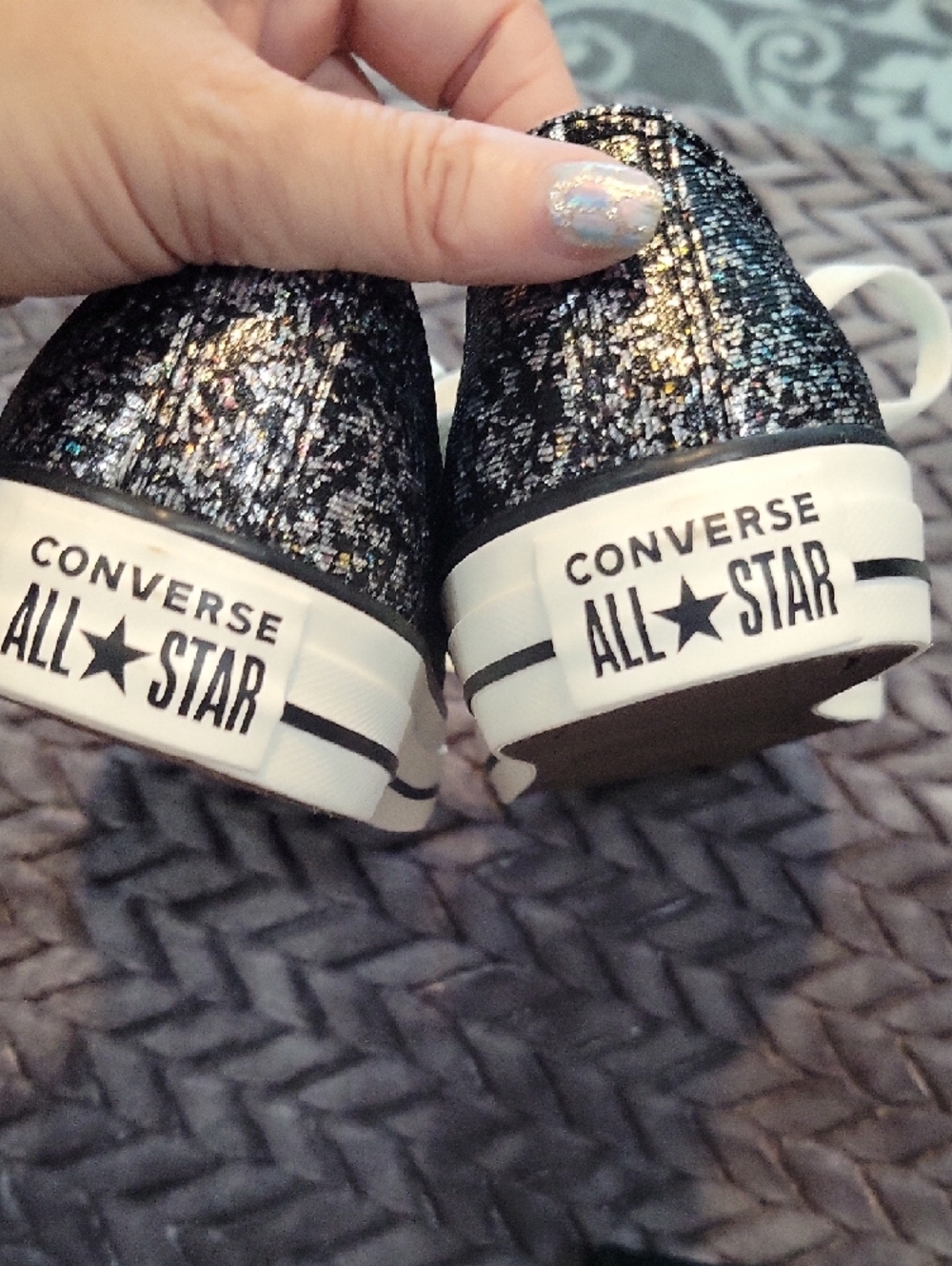 Converse Black Glitter Low-Top Sneakers with White Laces - Picture 9 of 10